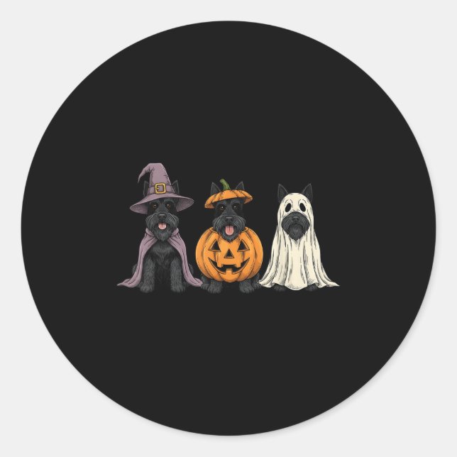 Soky Ghost Scottierrier Pumpkin Halloween Dog Love Classic Round Sticker (Front)