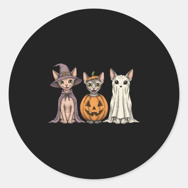 Soky Ghost Sphynx Cat Lover Pumpkin Halloween Long Classic Round Sticker (Front)