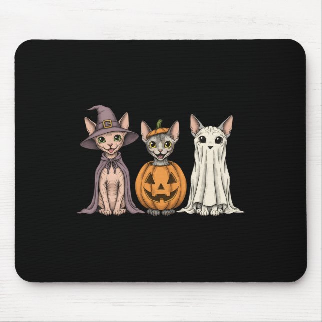 Soky Ghost Sphynx Cat Lover Pumpkin Halloween Long Mouse Mat (Front)