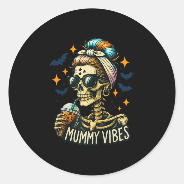 Soky Mummy Skeleton Coffee Vibes Halloween Mom Pro Classic Round Sticker (Front)