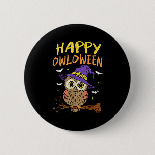 Soky Owl Happy Owloween Witch Funny Halloween Bird 6 Cm Round Badge