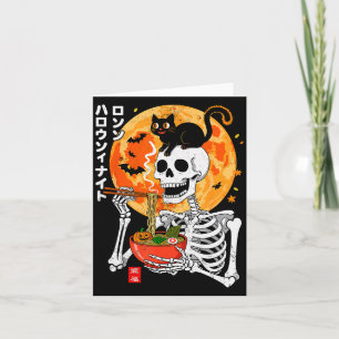 Soky Skeleton Eating Ramen Bowl With Cat Halloween Card