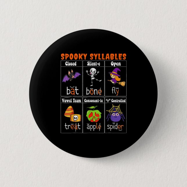 Soky Syllables Funny Halloween Educational Teacher 6 Cm Round Badge (Front)