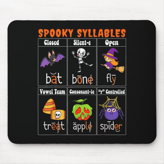 Soky Syllables Funny Halloween Educational Teacher Mouse Mat (Front)