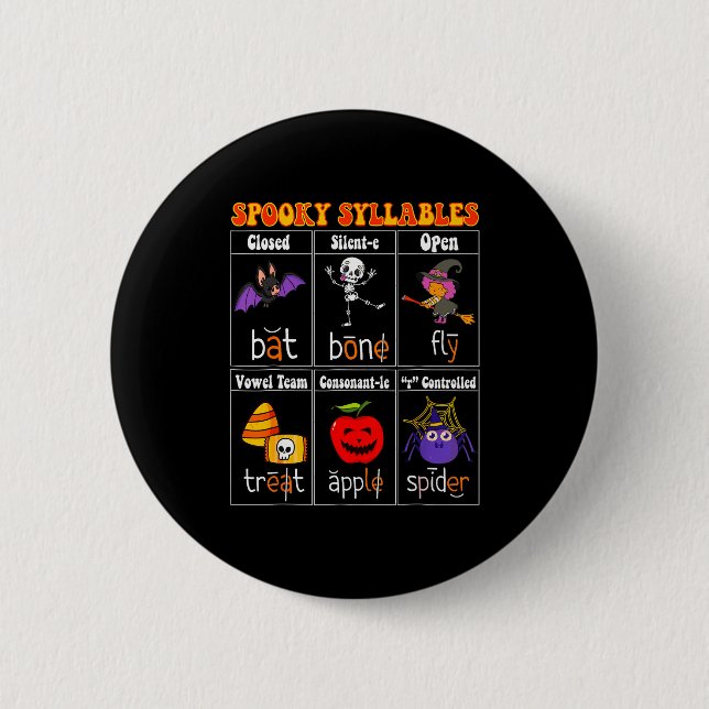 Soky Syllables Teacher Funny Halloween Educational 6 Cm Round Badge (Front)
