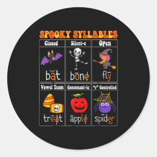Soky Syllables Teacher Funny Halloween Educational Classic Round Sticker