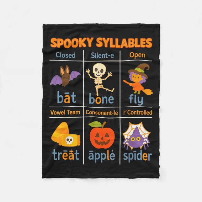 Soky Syllables Teacher Funny Halloween Educational Fleece Blanket (Front)