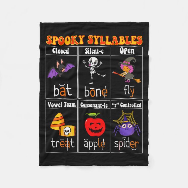 Soky Syllables Teacher Funny Halloween Educational Fleece Blanket (Front)