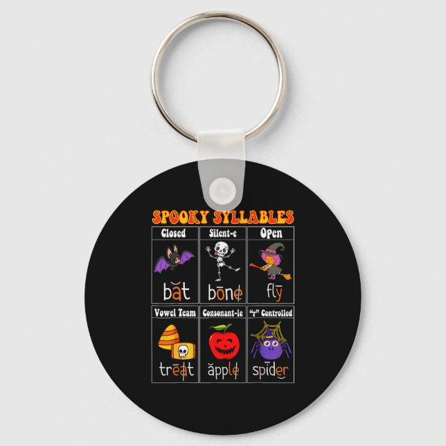 Soky Syllables Teacher Funny Halloween Educational Key Ring (Front)