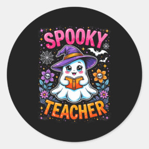 Soky Teacher Cute Ghost Reading Book Funny Hallo Classic Round Sticker