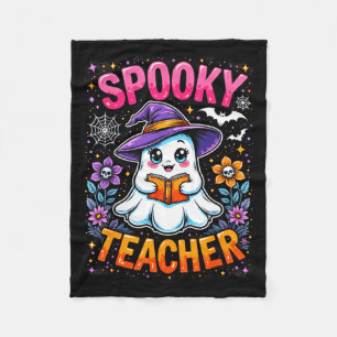 Soky Teacher Cute Ghost Reading Book Funny Hallo  Fleece Blanket