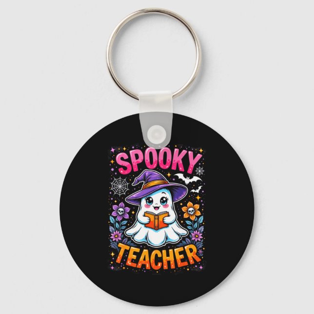 Soky Teacher Cute Ghost Reading Book Funny Hallo  Key Ring (Front)