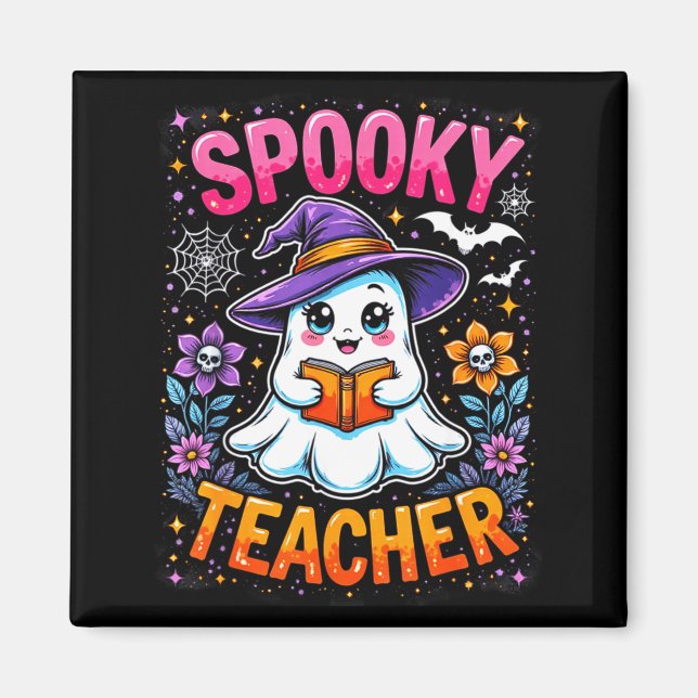 Soky Teacher Cute Ghost Reading Book Funny Hallo  Magnet (Front)