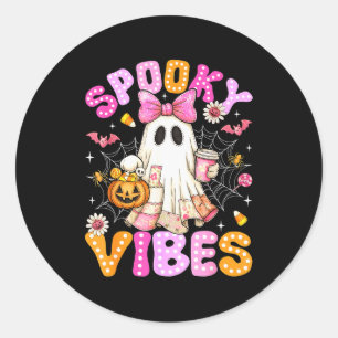 Soky Vibes Ghost Retro Groovy Halloween Women Girl Classic Round Sticker