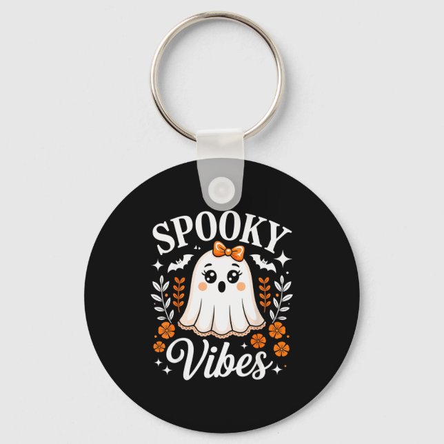 Soky Vibes Ghost Retro Groovy Halloween Women Girl Key Ring (Front)