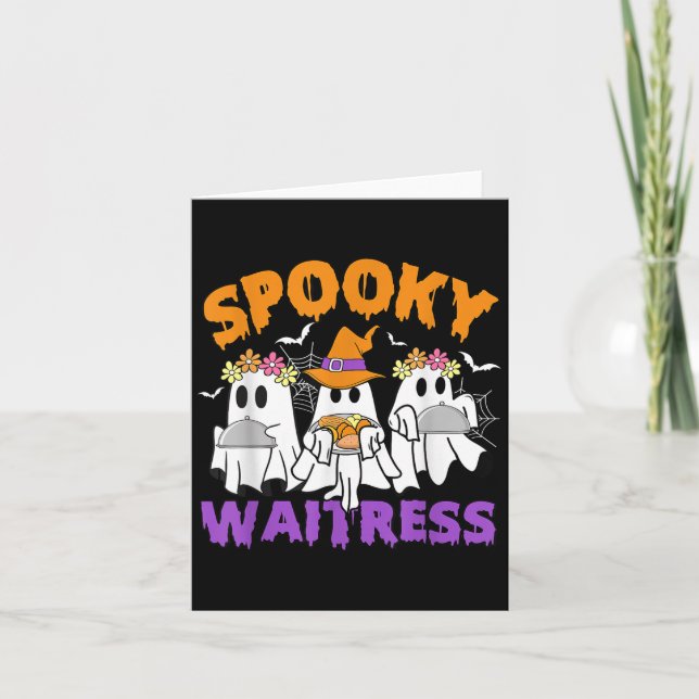 Soky Waitress Funny Ghost Halloween  Card (Front)