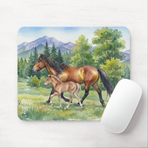 Sola Icelandic Horse and Foal in Mountain Meadow Mouse Mat
