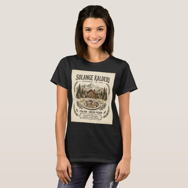 Solange Kalderi Restaurant Front Logo & Back Menu  T-Shirt (Front Full)