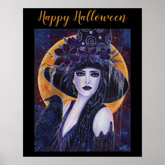 Solania Halloween Witch with Raven By Renee Lavoie Poster (Front)