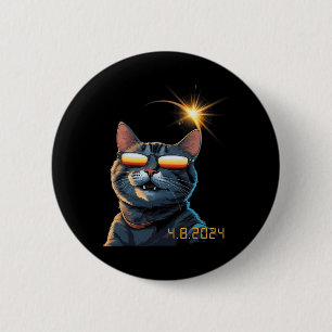 Solar 2024 Eclipse Cat Wearing Eclipse Glasses 1 6 Cm Round Badge