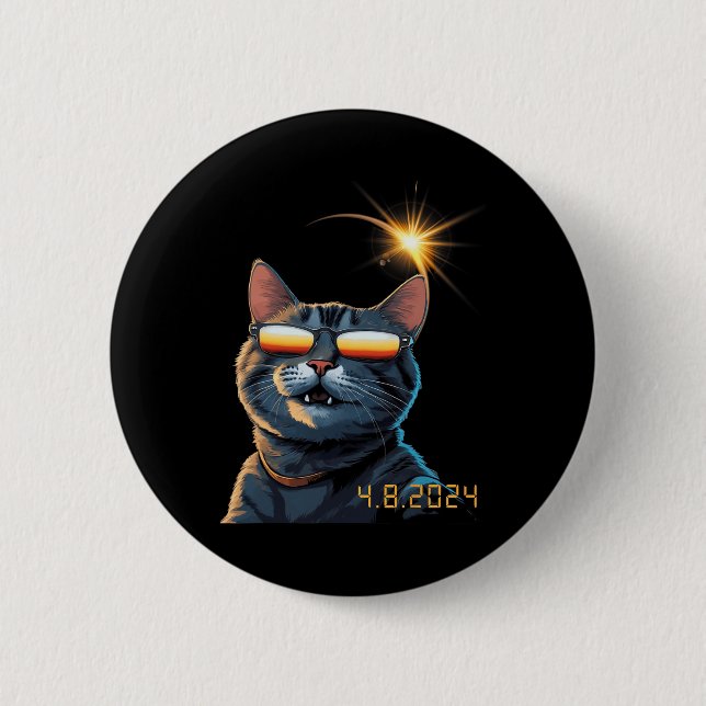 Solar 2024 Eclipse Cat Wearing Eclipse Glasses 1  6 Cm Round Badge (Front)