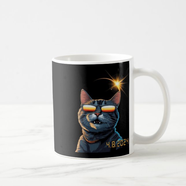 Solar 2024 Eclipse Cat Wearing Eclipse Glasses 1  Coffee Mug (Right)