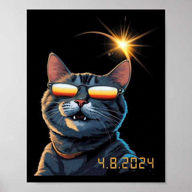 Solar 2024 Eclipse Cat Wearing Eclipse Glasses  Poster (Front)