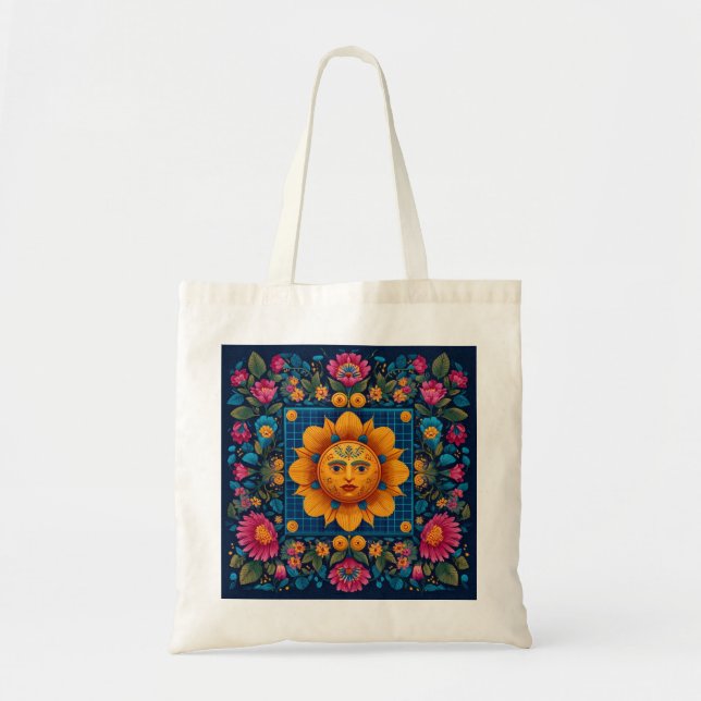 Solar Bloom - Folk Art Solarpunk Tote Bag (Front)