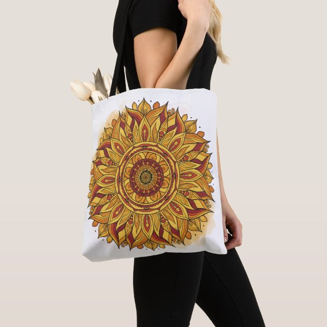 Solar Bloom Mandala Tote Bag (Close Up)