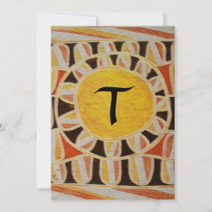 SOLAR CHAMPAGNE MONOGRAM, yellow orange black red Invitation
