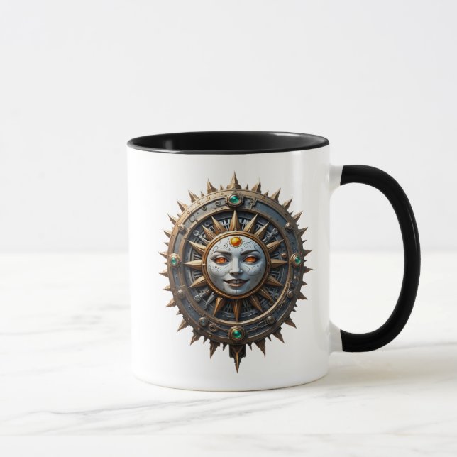 Solar clock steampunk mystical face. mug (Right)
