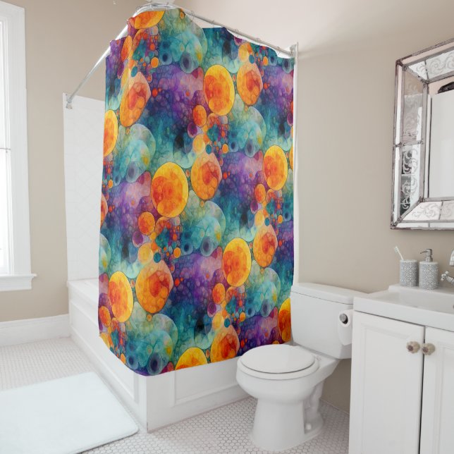 Solar Drift Vibrant Fractal Art Abstract Pattern Shower Curtain (In Situ)