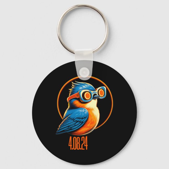 Solar Eclipse 04 08 2024 Eastern Bluebird Eclipse  Key Ring (Front)