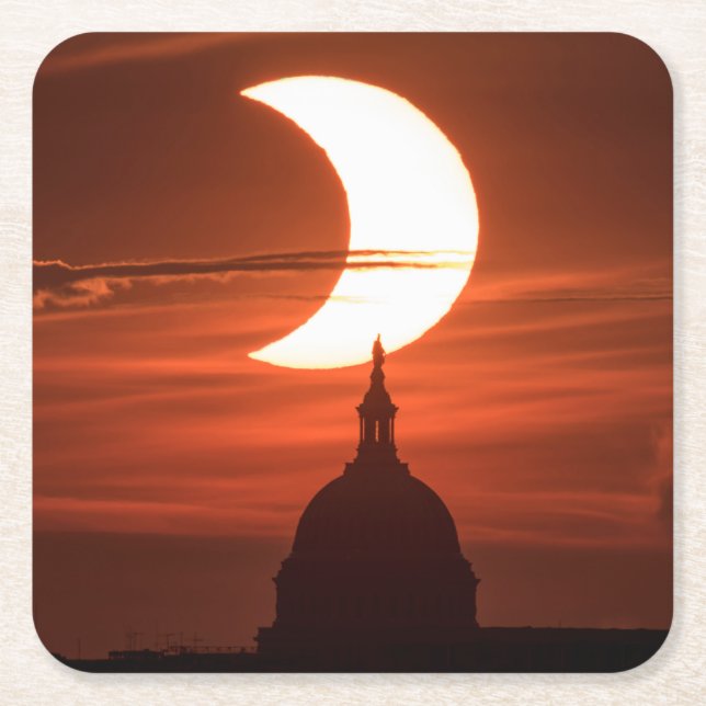 Solar Eclipse 2021 Square Paper Coaster (Front)