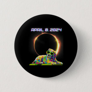 Solar Eclipse 2024 April 8 Dog Solar Eclipse Glass 6 Cm Round Badge