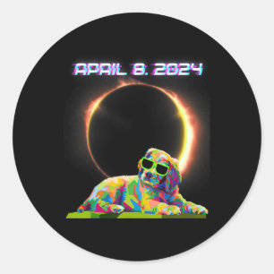 Solar Eclipse 2024 April 8 Dog Solar Eclipse Glass Classic Round Sticker