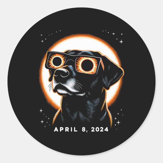 Solar Eclipse 2024 April 8 Dog Solar Eclipse Glass Classic Round Sticker (Front)