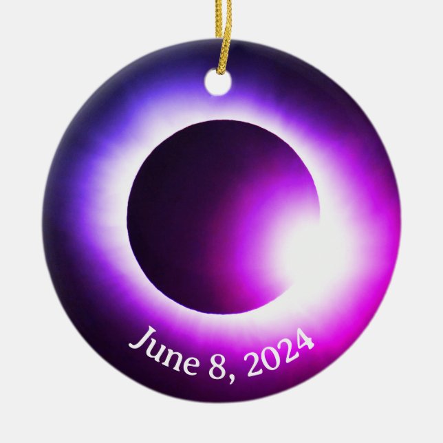 Solar eclipse 2024, April 8th Ceramic Tree Decoration (Front)