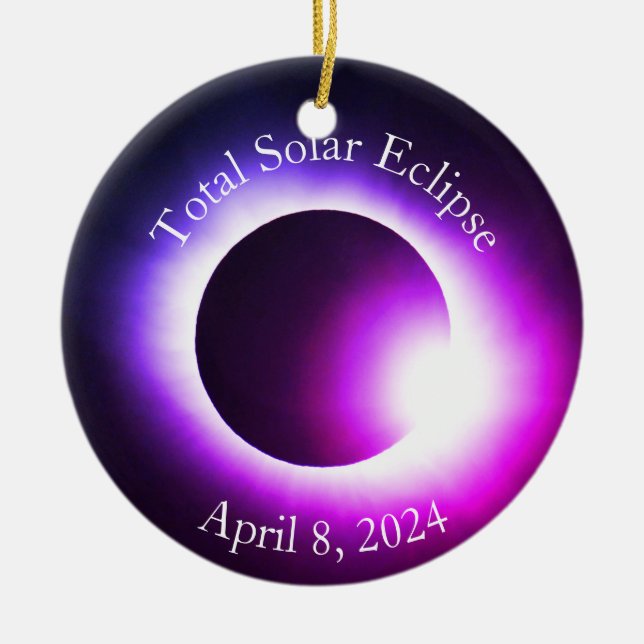 Solar eclipse 2024, April 8th Ceramic Tree Decoration (Front)