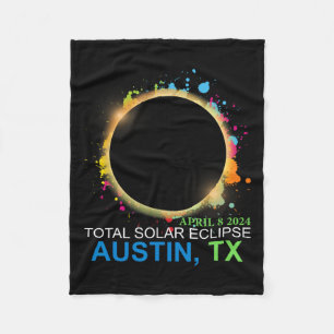 Solar Eclipse 2024 Austin Texas Colourful Totality Fleece Blanket