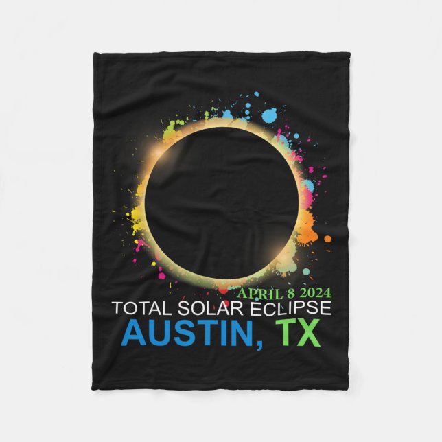 Solar Eclipse 2024 Austin Texas Colourful Totality Fleece Blanket (Front)