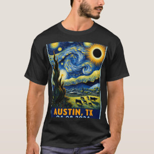 Solar Eclipse 2024 Austin Texas Van Gogh Starry Ni T-Shirt