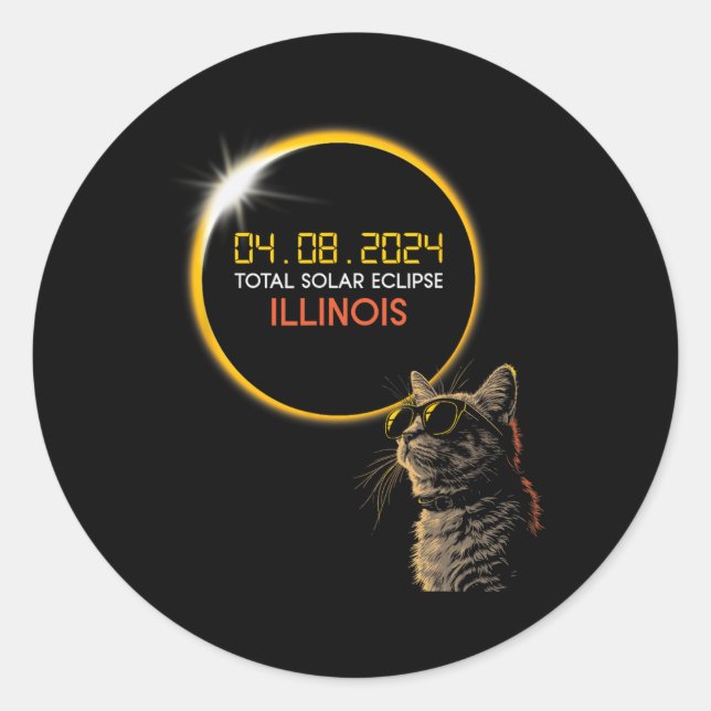 Solar Eclipse 2024 Cat Wearing Eclipse Glasses 1  Classic Round Sticker (Front)