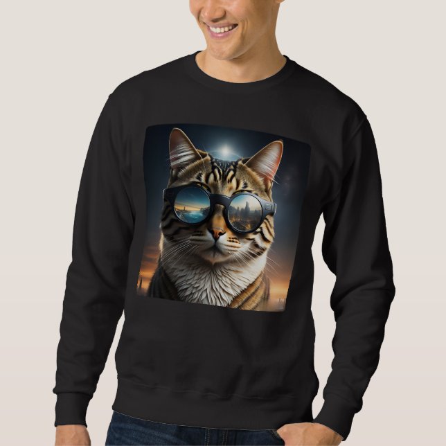 Solar Eclipse,2024 Cat Wearing Solar Eclips Glasse Sweatshirt (Front)