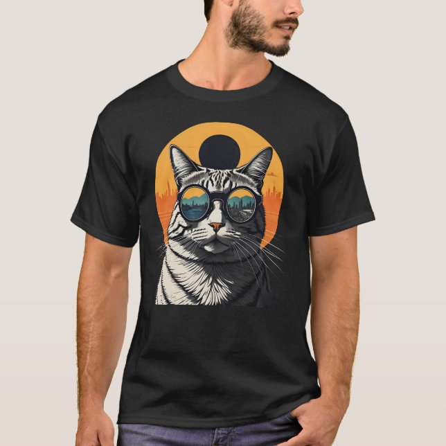 Solar Eclipse,2024 Cat Wearing Solar Eclips Glasse T-Shirt (Front)
