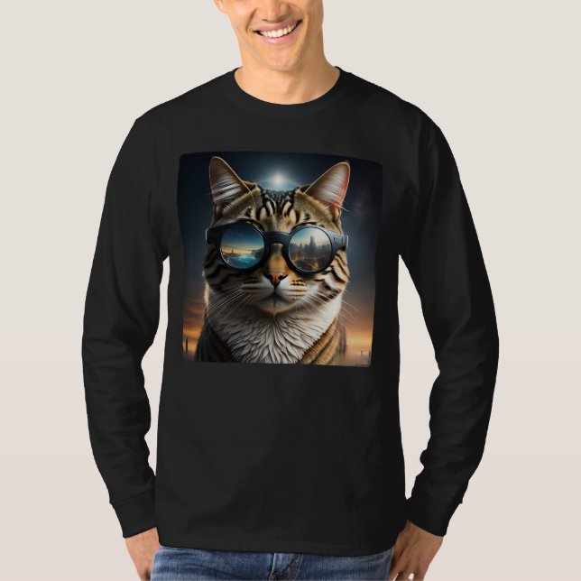 Solar Eclipse,2024 Cat Wearing Solar Eclips Glasse T-Shirt (Front)