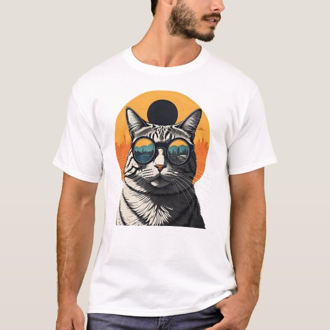 Solar Eclipse,2024 Cat Wearing Solar Eclips Glasse T-Shirt (Front)