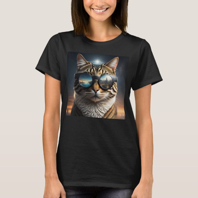 Solar Eclipse,2024 Cat Wearing Solar Eclips Glasse T-Shirt (Front)
