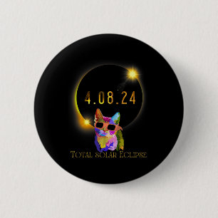 Solar Eclipse 2024 Cat Wearing Solar Eclipse Glass 6 Cm Round Badge