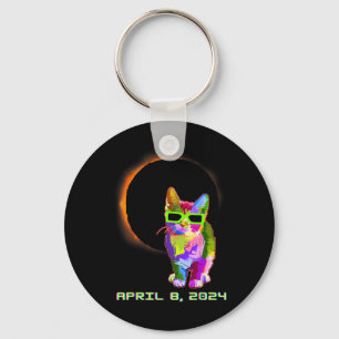 Solar Eclipse 2024 Cat Wearing Solar Eclipse Glass Key Ring
